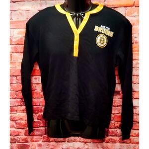 Boston Bruins Henley Shirt Men's Large Black Waffle Wear NHL Ice Hockey Sports